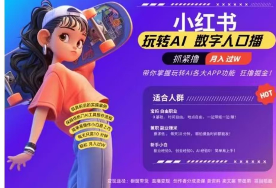 小红书数字人暴力起号,AI改写文案,流量火爆月入破W轻松拿捏,再也不用费劲录口播网创吧-网创项目资源站-副业项目-创业项目-搞钱项目网创吧