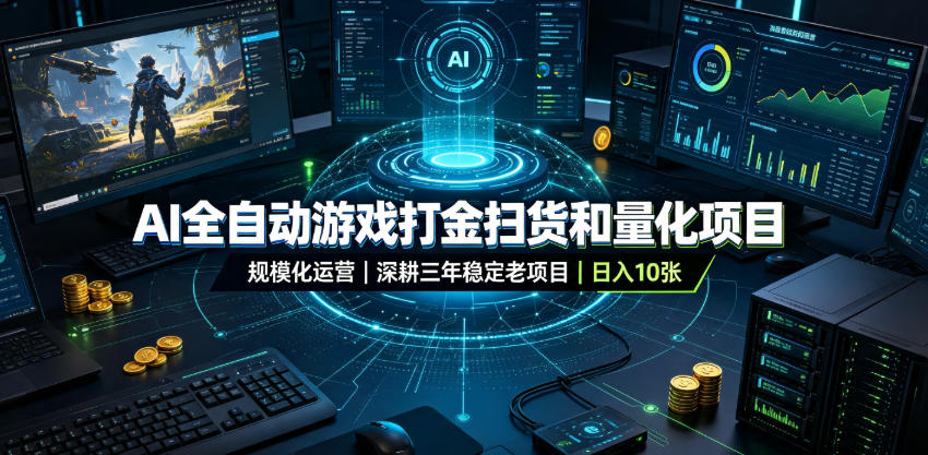 AI全自动游戏打金扫货和量化项目,规模化运营日入10张,深耕三年稳定老项目!【揭秘】网创吧-网创项目资源站-副业项目-创业项目-搞钱项目网创吧