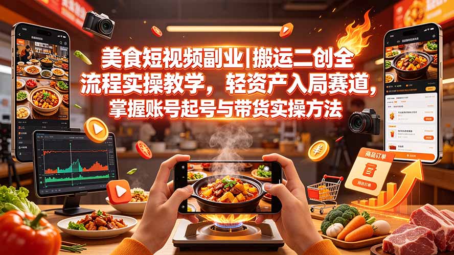 (19535期)美食短视频副业|搬运二创全流程实操教学,轻资产入局赛道,掌握账号起号与带货实操方法网创吧-网创项目资源站-副业项目-创业项目-搞钱项目网创吧