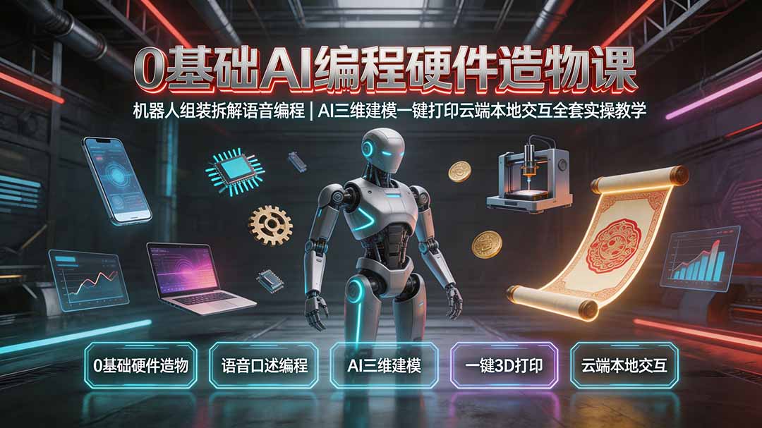 (19612期)0基础AI编程硬件造物课|机器人组装拆解语音编程,AI三维建模一键打印云端本地交互全套实操教学网创吧-网创项目资源站-副业项目-创业项目-搞钱项目网创吧