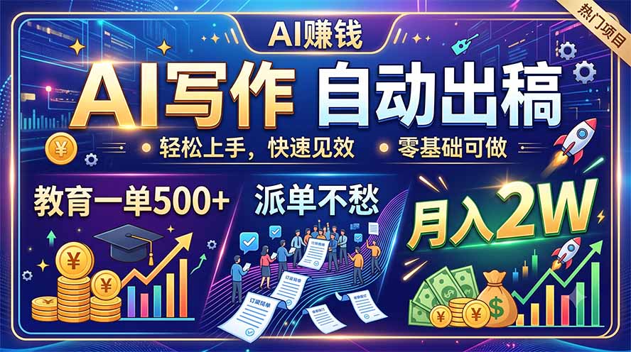 （19614期）AI写作自动出稿，教育一单500+，派单不愁，月入2W网创吧-网创项目资源站-副业项目-创业项目-搞钱项目网创吧