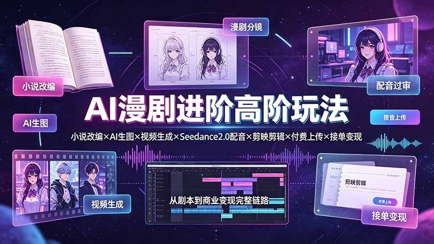 （19430期）AI漫剧进阶高阶玩法：小说改编×AI生图×视频生成×Seedance2.0配音×剪映剪辑×付费上传×接单变现网创吧-网创项目资源站-副业项目-创业项目-搞钱项目网创吧