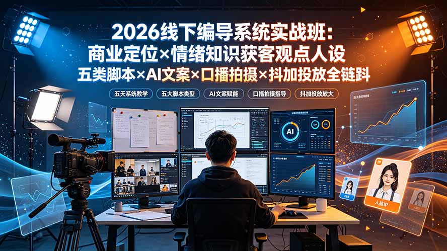 （19501期）2026线下编导系统实战班：商业定位×情绪知识获客观点人设五类脚本×AI文案×口播拍摄×抖加投放全链路网创吧-网创项目资源站-副业项目-创业项目-搞钱项目网创吧
