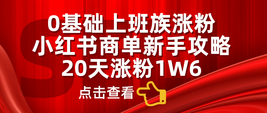 小红书商单新手攻略,20天涨粉1.6w,0基础上班族涨粉网创吧-网创项目资源站-副业项目-创业项目-搞钱项目网创吧