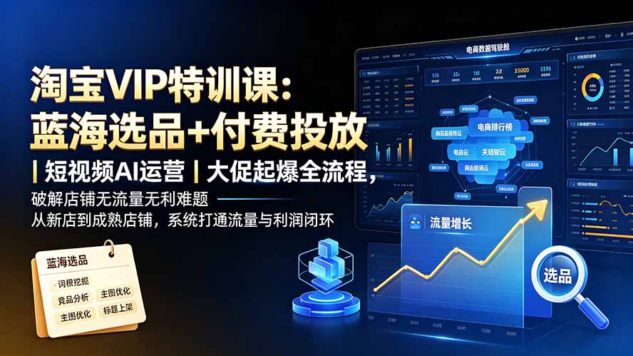 (19607期)淘宝VIP特训课-更新:蓝海选品+付费投放|短视频AI运营|大促起爆全流程,破解店铺无流量无利润难题网创吧-网创项目资源站-副业项目-创业项目-搞钱项目网创吧