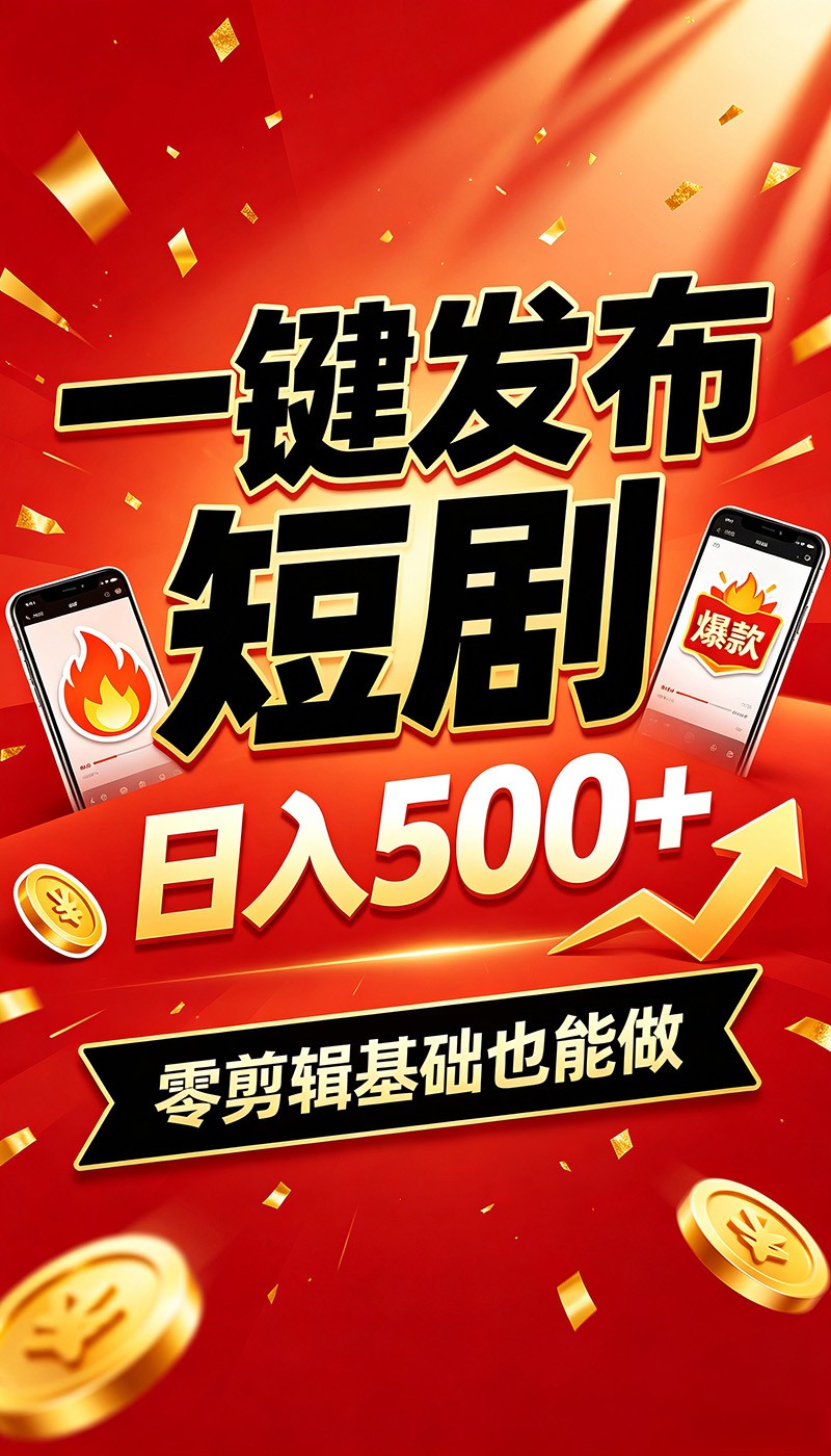 快手短剧一键发布，不用剪辑操作简单，副业日入500+。空闲时间轻松赚收益网创吧-网创项目资源站-副业项目-创业项目-搞钱项目网创吧