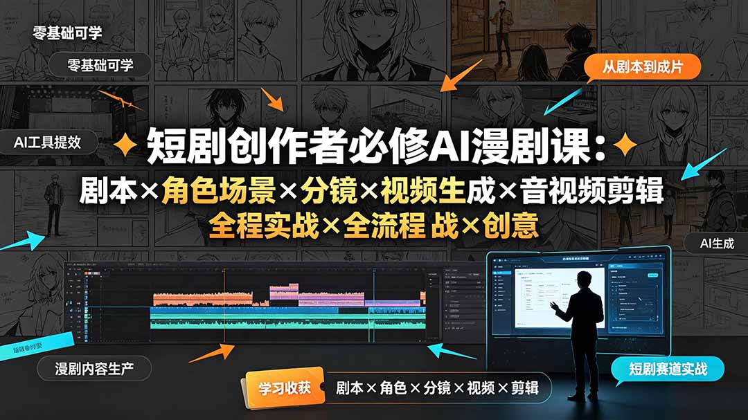 (19459期)短剧创作者必修AI漫剧课:剧本×角色场景×分镜×视频生成×音视频剪辑×全流程实战×创意短片拆解网创吧-网创项目资源站-副业项目-创业项目-搞钱项目网创吧