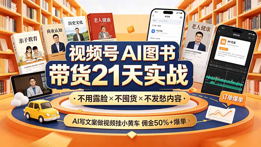 (19476期)视频号AI图书带货21天实战:不用露脸×不囤货×不发愁内容,AI写文案做视频挂小黄车,佣金50%+爆单网创吧-网创项目资源站-副业项目-创业项目-搞钱项目网创吧