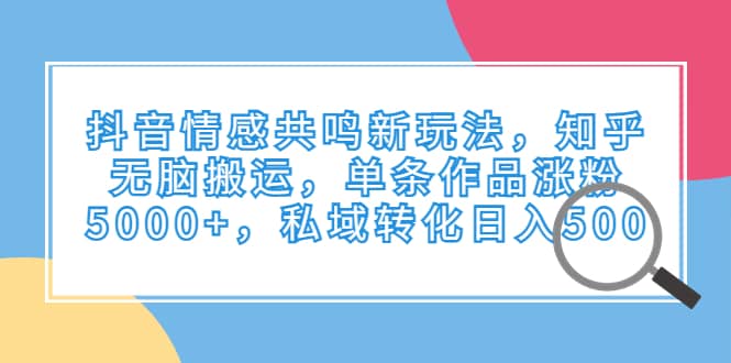 抖音情感共鸣新玩法,知乎无脑搬运,单条作品涨粉5000+,私域转化日入500网创吧-网创项目资源站-副业项目-创业项目-搞钱项目网创吧