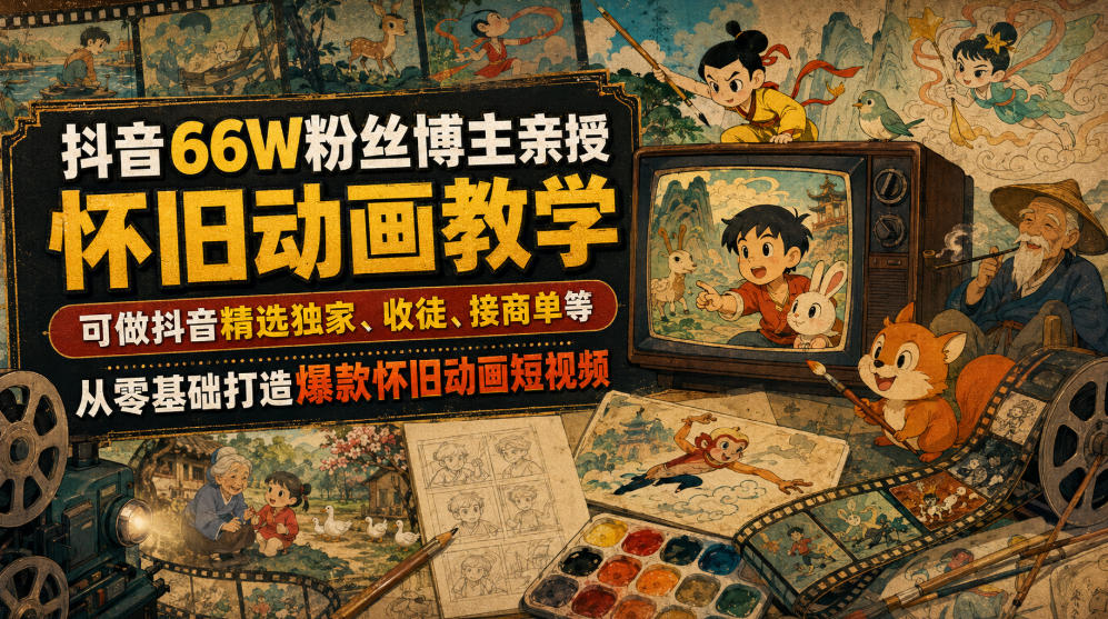 抖音66W粉丝博主亲授怀旧动画教学,可做抖音精选独家、收徒、接商单等,从零基础打造爆款怀旧动画短视频网创吧-网创项目资源站-副业项目-创业项目-搞钱项目网创吧
