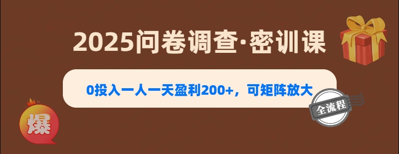 2025《问卷调查》0投入一人一天盈利200+,可矩阵放大网创吧-网创项目资源站-副业项目-创业项目-搞钱项目网创吧