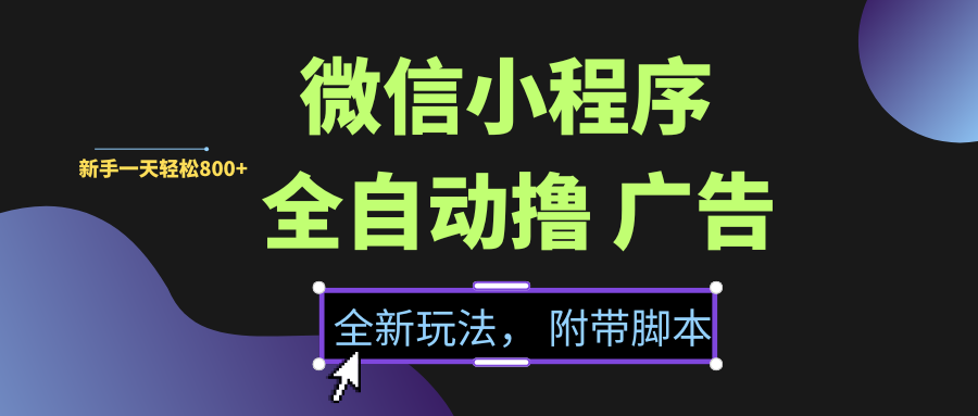 微信小程序挂机撸广告,全新玩法,新手一天轻松800+【附带脚本】网创吧-网创项目资源站-副业项目-创业项目-搞钱项目网创吧