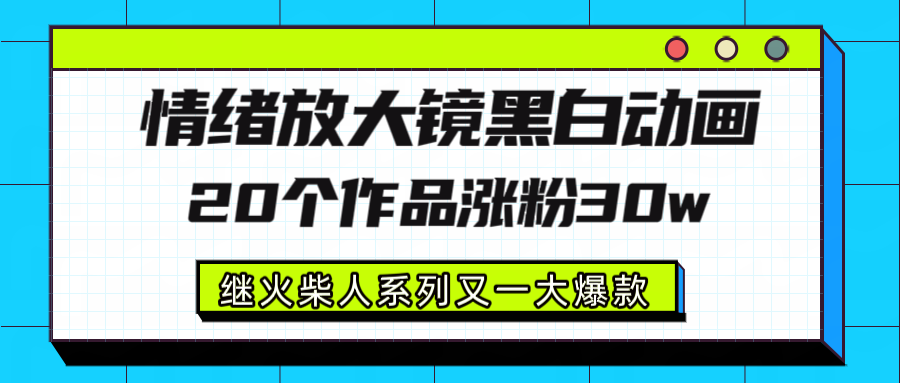 情绪放大镜黑白线条动画风格，20个视频，涨粉30W，继火柴人系列又一大爆款网创吧-网创项目资源站-副业项目-创业项目-搞钱项目网创吧