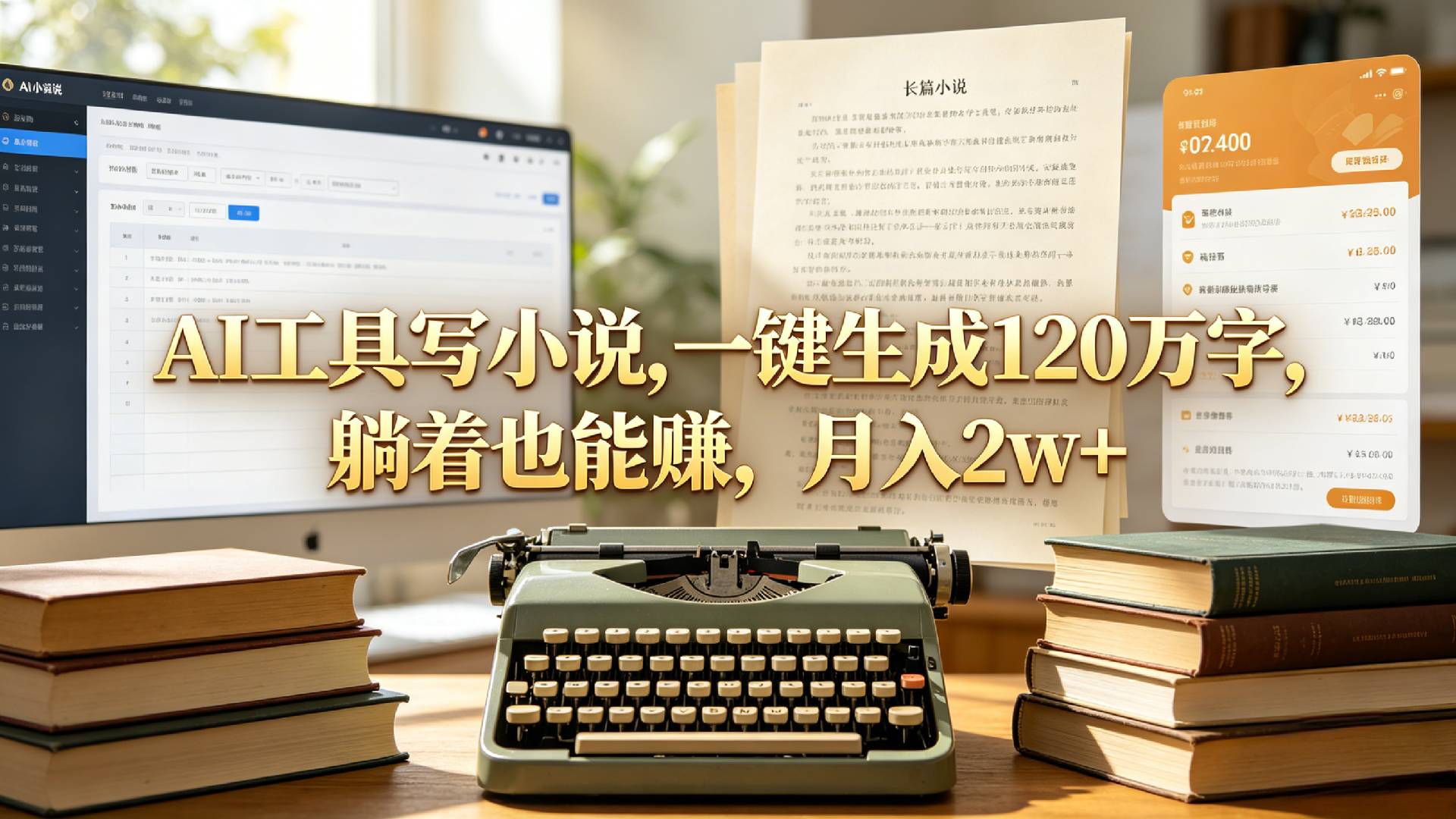 AI工具写小说,一键生成120万字,躺着也能赚,月入2w+!网创吧-网创项目资源站-副业项目-创业项目-搞钱项目网创吧