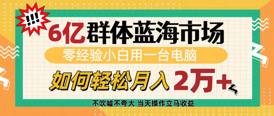 6亿群体蓝海市场,零经验小白用一台电脑,如何轻松月入2万+网创吧-网创项目资源站-副业项目-创业项目-搞钱项目网创吧
