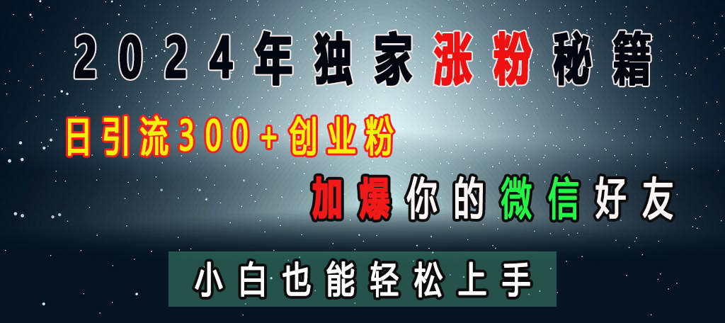 2024年独家涨粉秘籍,日引流300+创业粉,加爆你的微信好友,小白也能轻松上手网创吧-网创项目资源站-副业项目-创业项目-搞钱项目网创吧