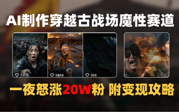 AI制作穿越古战场视频一夜涨粉20W保姆级教学(附AI变现指南)网创吧-网创项目资源站-副业项目-创业项目-搞钱项目网创吧