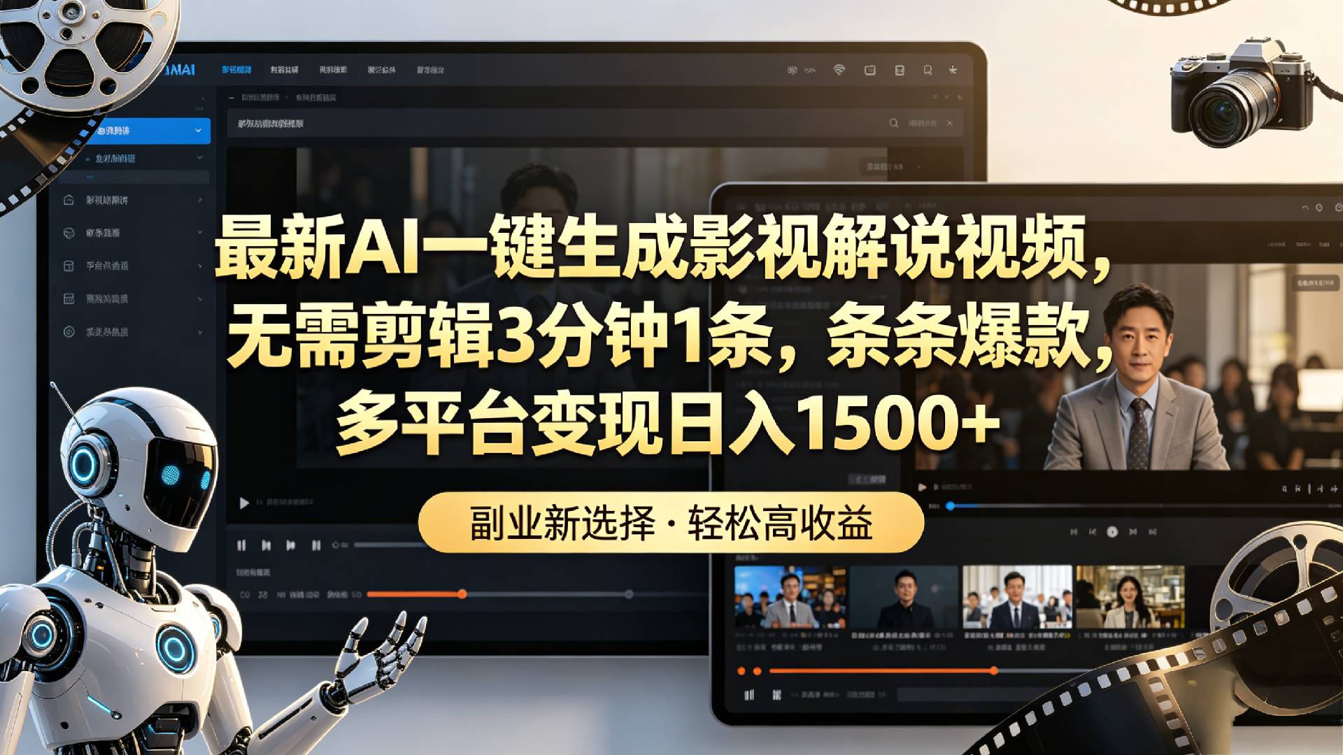 最新AI一键生成影视解说视频,无需剪辑3分钟1条,条条爆款,多平台变现日入1500+网创吧-网创项目资源站-副业项目-创业项目-搞钱项目网创吧