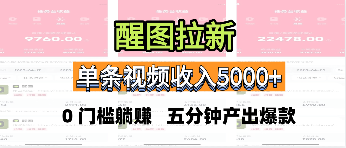 醒图拉新,0 门槛躺赚,五分钟产出爆款,单条视频收入5000+网创吧-网创项目资源站-副业项目-创业项目-搞钱项目网创吧