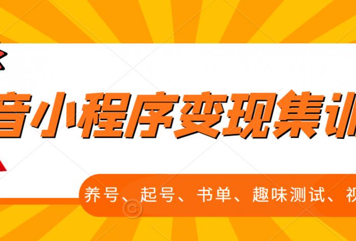 抖音小程序变现集训课,养号、起号、书单、趣味测试、视频剪辑,全套流程