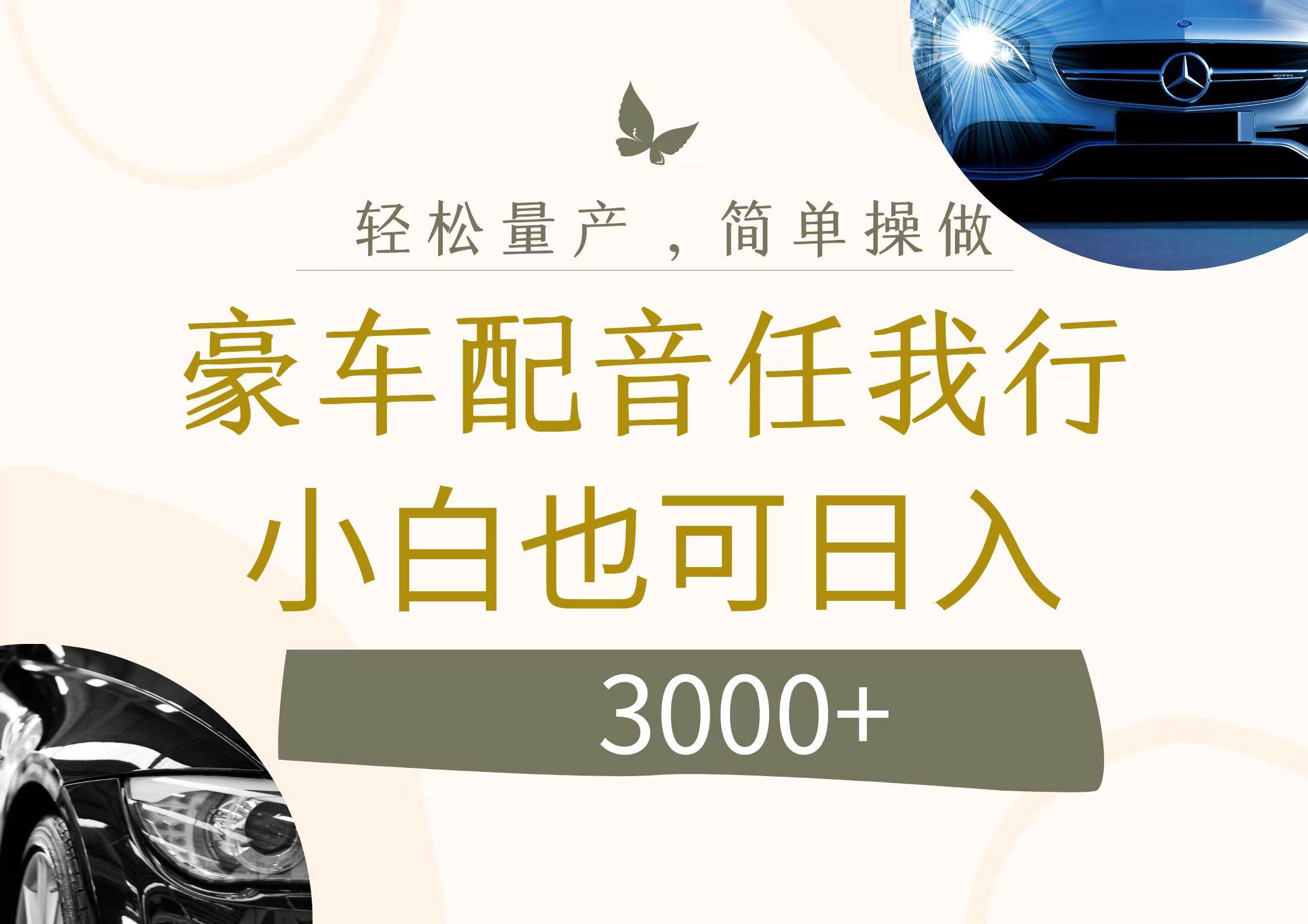 不为人知的暴力小项目,豪车配音,日入3000+网创吧-网创项目资源站-副业项目-创业项目-搞钱项目网创吧