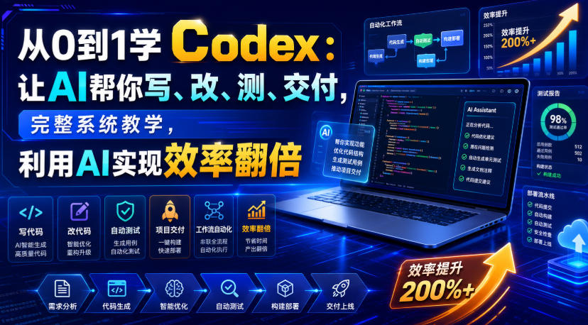 从0到1学Codex：让AI帮你写、改、测、交付，完整系统教学，利用AI实现效率翻倍网创吧-网创项目资源站-副业项目-创业项目-搞钱项目网创吧
