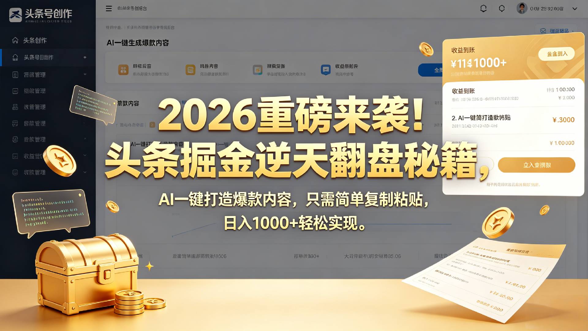 2026 重磅来袭！头条掘金逆天翻盘秘籍，AI 一键打造爆款内容，只需简单复制粘贴，日入 1000 + 轻松实现！网创吧-网创项目资源站-副业项目-创业项目-搞钱项目网创吧