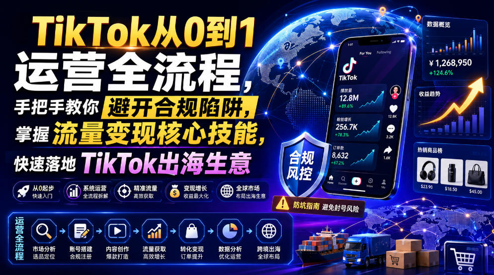 TikTok从0到1运营全流程，手把手教你避开合规陷阱，掌握流量变现核心技能，快速落地TikTok出海生意（更新7月）网创吧-网创项目资源站-副业项目-创业项目-搞钱项目网创吧