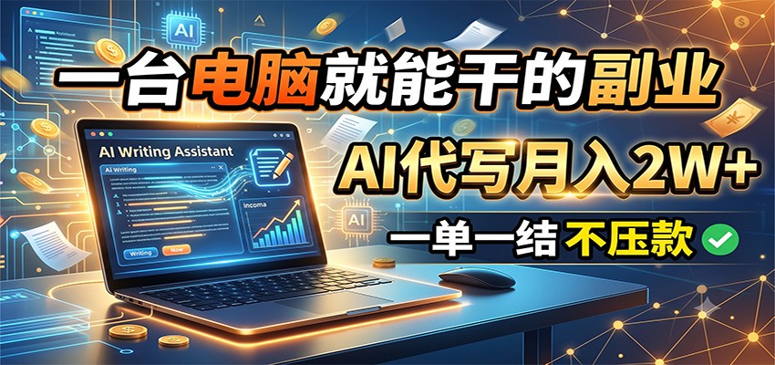 一台电脑就能干的副业，AI代写月入2W+，一单一结不压款网创吧-网创项目资源站-副业项目-创业项目-搞钱项目网创吧
