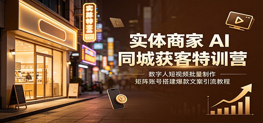实体商家AI同城获客特训营：数字人短视频批量制作，矩阵账号搭建爆款文案引流教程网创吧-网创项目资源站-副业项目-创业项目-搞钱项目网创吧