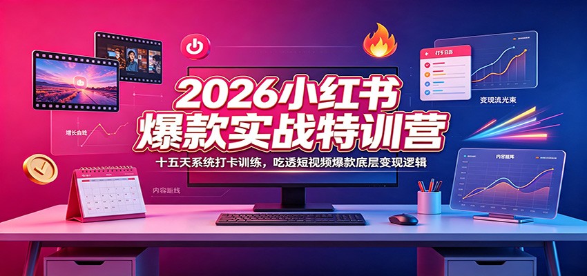 2026小红书爆款实战特训营：十五天系统打卡训练，吃透短视频爆款底层变现逻辑网创吧-网创项目资源站-副业项目-创业项目-搞钱项目网创吧
