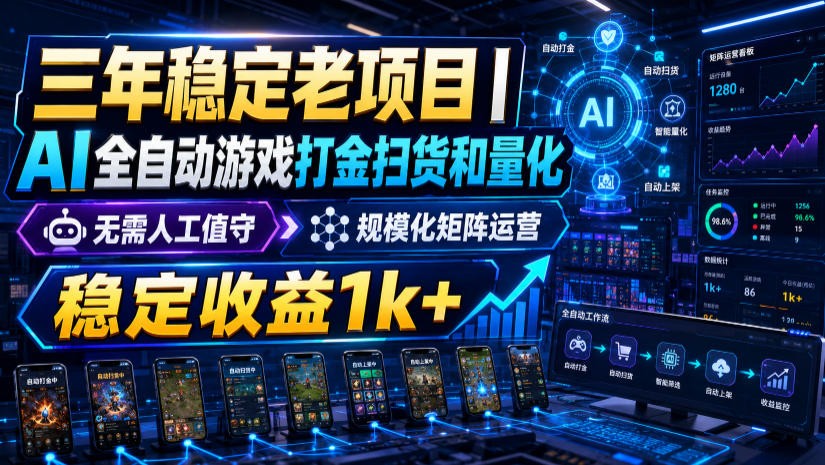 稳定三年的海外游戏全自动搬砖玩法，日入千元，无脑操作！网创吧-网创项目资源站-副业项目-创业项目-搞钱项目网创吧
