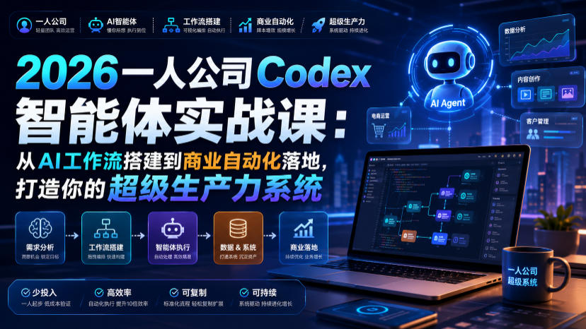2026一人公司Codex智能体实战课：从AI工作流搭建到商业自动化落地，打造你的超级生产力系统网创吧-网创项目资源站-副业项目-创业项目-搞钱项目网创吧