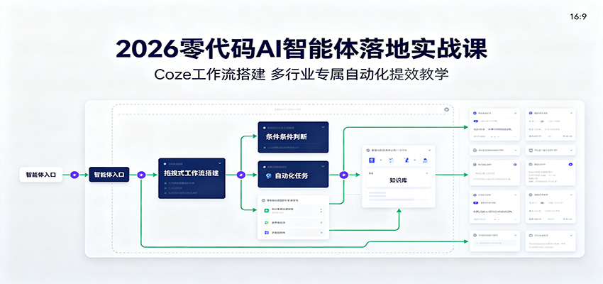 2026零代码AI智能体落地实战课：Coze工作流搭建，多行业专属自动化提效教学网创吧-网创项目资源站-副业项目-创业项目-搞钱项目网创吧
