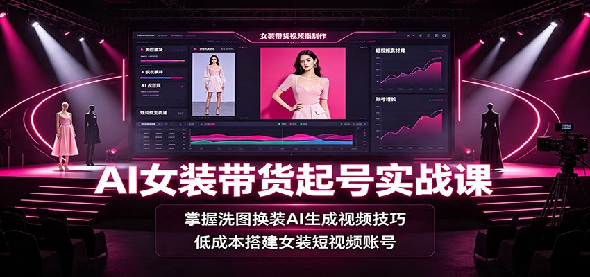 AI女装带货起号实战课：掌握洗图换装AI生成视频技巧，低成本搭建女装短视频账号网创吧-网创项目资源站-副业项目-创业项目-搞钱项目网创吧