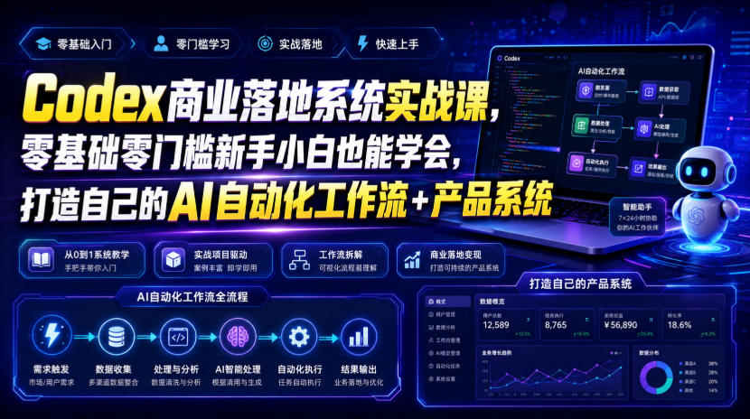 Codex商业落地系统实战课,零基础零门槛新手小白也能学会,打造自己的AI自动化工作流+产品系统网创吧-网创项目资源站-副业项目-创业项目-搞钱项目网创吧