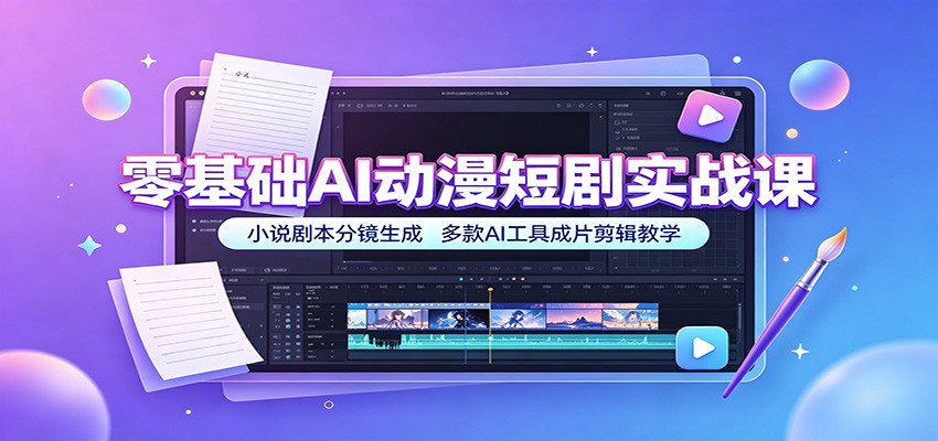 零基础AI动漫短剧实战课:小说剧本分镜生成,多款AI工具成片剪辑教学网创吧-网创项目资源站-副业项目-创业项目-搞钱项目网创吧