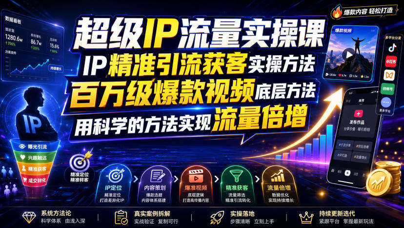 超级IP流量实操课，IP精准引流获客实操方法，百万级爆款视频底层方法，用科学的方法实现流量倍增网创吧-网创项目资源站-副业项目-创业项目-搞钱项目网创吧