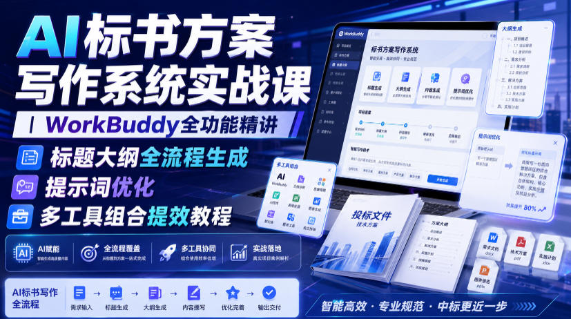 AI标书方案写作系统实战课｜WorkBuddy全功能精讲・标题大纲全流程生成・提示词优化・多工具组合提效教程网创吧-网创项目资源站-副业项目-创业项目-搞钱项目网创吧