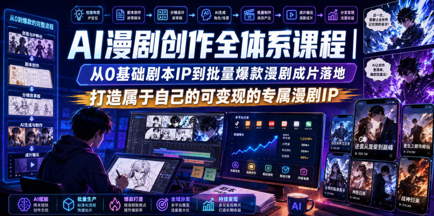 AI漫剧创作全体系课程|从0基础剧本IP到批量爆款漫剧成片落地,打造属于自己的可变现的专属漫剧IP网创吧-网创项目资源站-副业项目-创业项目-搞钱项目网创吧