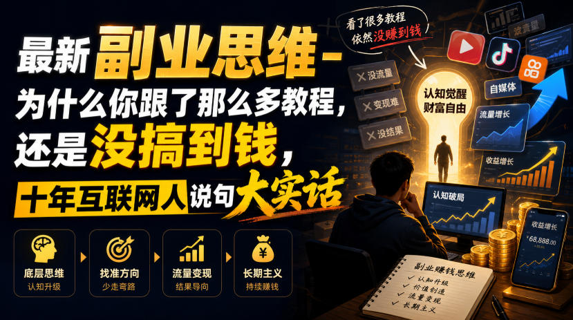 最新副业思维-为什么你跟了那么多教程,还是没搞到钱,十年互联网人说句大实话【揭秘】网创吧-网创项目资源站-副业项目-创业项目-搞钱项目网创吧