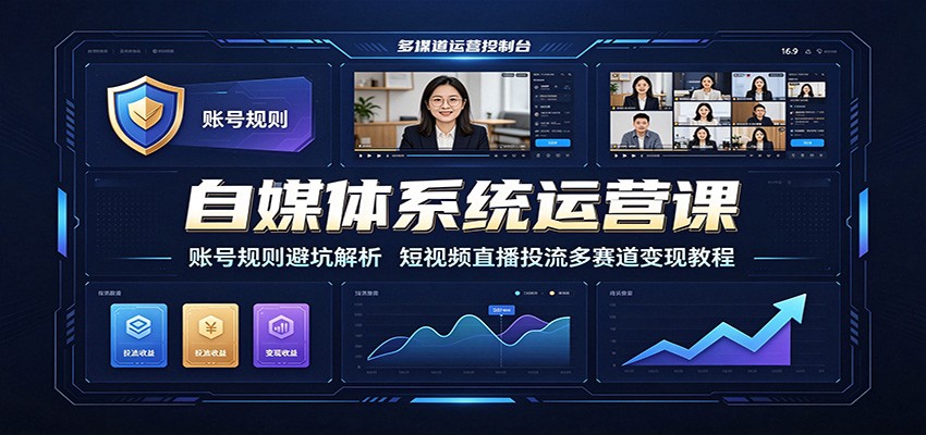 自媒体系统运营课：账号规则避坑解析，短视频直播投流多赛道变现教程网创吧-网创项目资源站-副业项目-创业项目-搞钱项目网创吧
