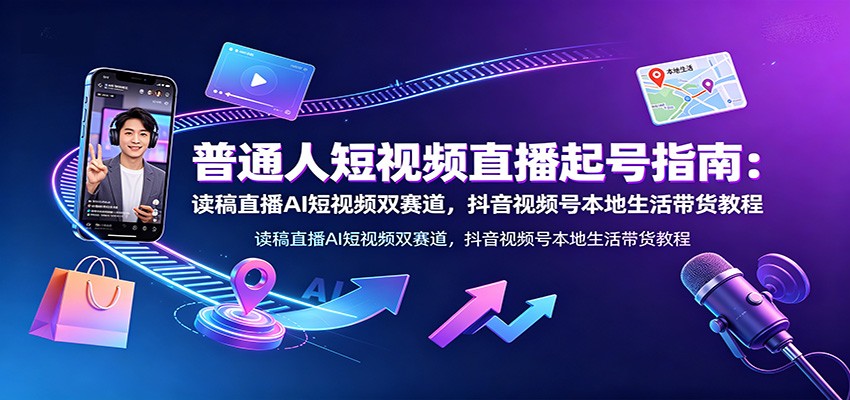 普通人短视频直播起号指南：读稿直播AI短视频双赛道，抖音视频号本地生活带货教程网创吧-网创项目资源站-副业项目-创业项目-搞钱项目网创吧