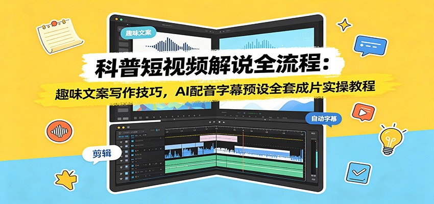 科普短视频解说全流程:趣味文案写作技巧,AI配音字幕预设全套成片实操教程网创吧-网创项目资源站-副业项目-创业项目-搞钱项目网创吧