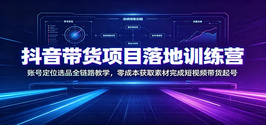 抖音带货项目落地训练营：账号定位选品全链路教学，零成本获取素材完成短视频带货起号网创吧-网创项目资源站-副业项目-创业项目-搞钱项目网创吧