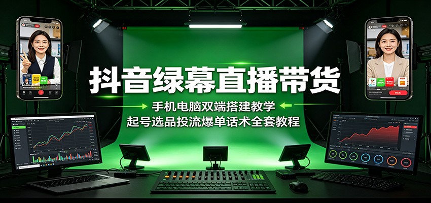 抖音绿幕直播带货：手机电脑双端搭建教学，起号选品投流爆单话术全套教程网创吧-网创项目资源站-副业项目-创业项目-搞钱项目网创吧