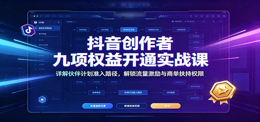 抖音创作者九项权益开通实战课:详解伙伴计划准入路径,解锁流量激励与商单扶持权限网创吧-网创项目资源站-副业项目-创业项目-搞钱项目网创吧
