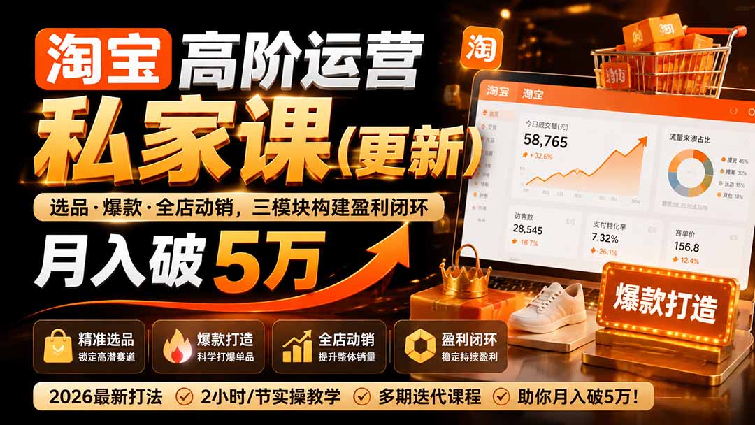 (19906期)淘宝高阶运营私家课(更新26年):选品、爆款、全店动销,三模块构建盈利闭环,月入破5万网创吧-网创项目资源站-副业项目-创业项目-搞钱项目网创吧