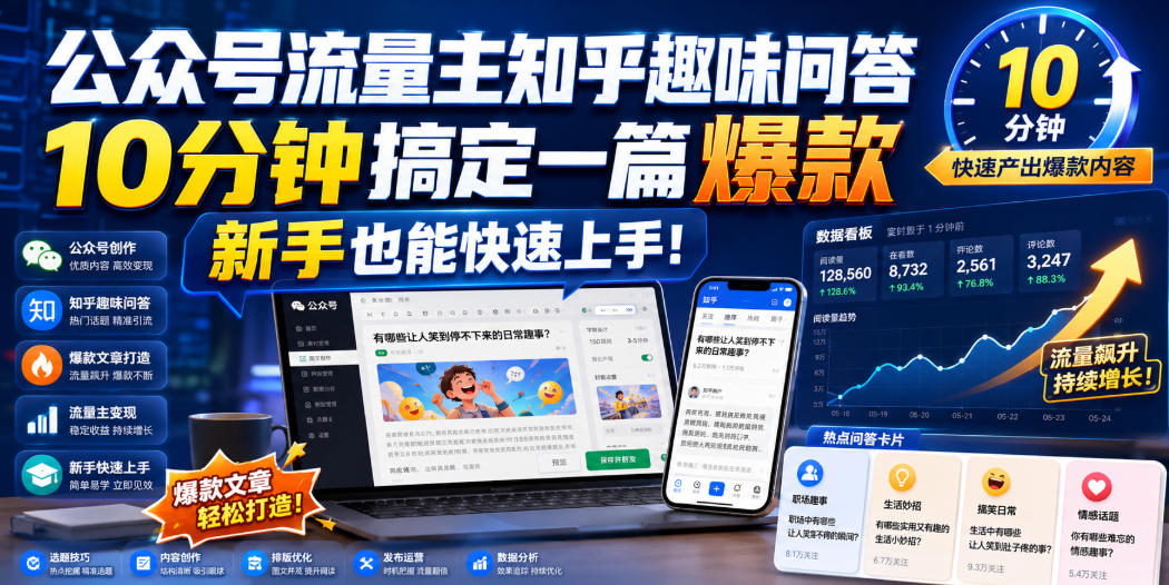 公众号流量主知乎趣味问答,10分钟搞定一篇爆款,新手也能快速上手!网创吧-网创项目资源站-副业项目-创业项目-搞钱项目网创吧