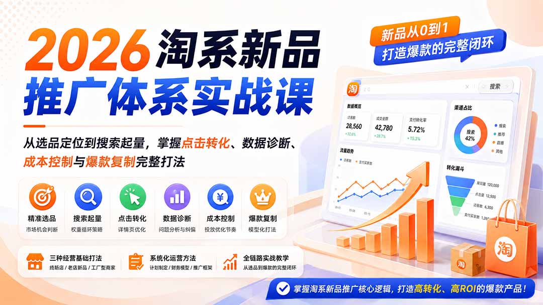 (19908期)2026淘系新品推广体系实战课:从选品定位到搜索起量,掌握点击转化、数据诊断、成本控制与爆款复制完整打法网创吧-网创项目资源站-副业项目-创业项目-搞钱项目网创吧